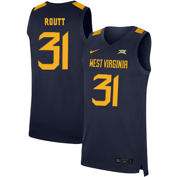 2020 Men #31 Logan Routt West Virginia Mountaineers College Basketball Jerseys Sale-Navy